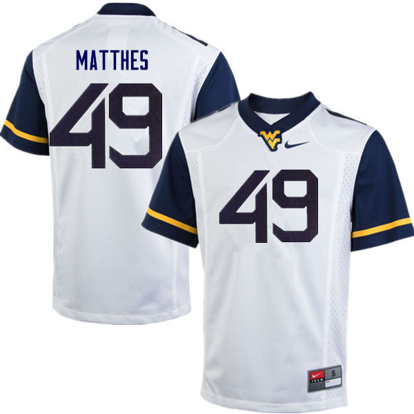 NCAA Men's Evan Matthes West Virginia Mountaineers White #49 Nike Stitched Football College Authentic Jersey JS23B07JZ